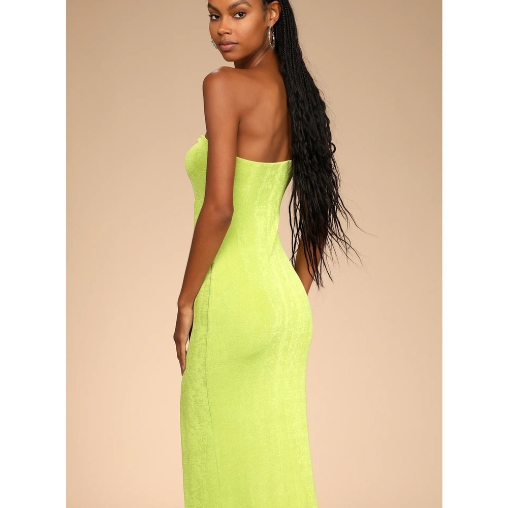 NWT Lulus Becoming Bold Lime Green Cutout One Shoulder Midi Dress size Medium